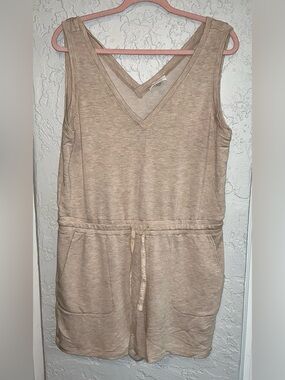 Calvin Klein Beige/Tan Sleeveless V-Neck Drawstring Romper